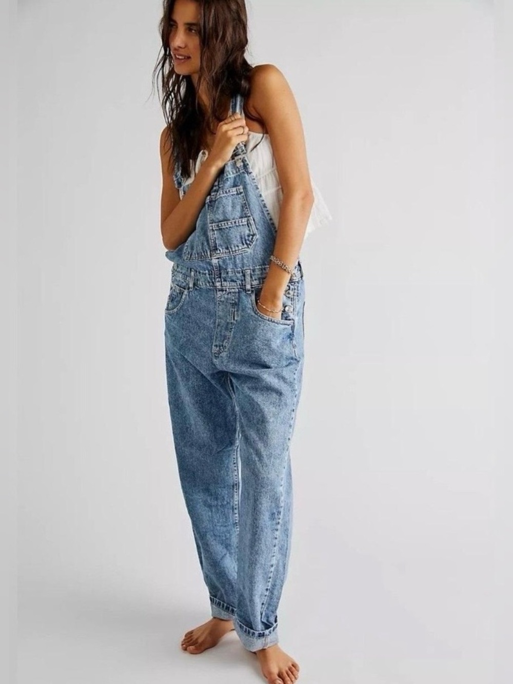 Free People We The Free Ziggy Denim Overalls XS Light Wash Straight Leg